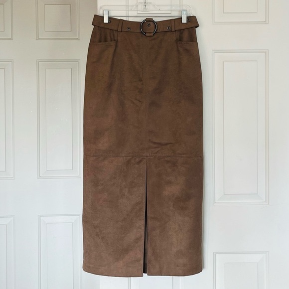 Vintage Dresses & Skirts - Vintage Conrad C Faux Suede Belted Front Slit Maxi Skirt Medium